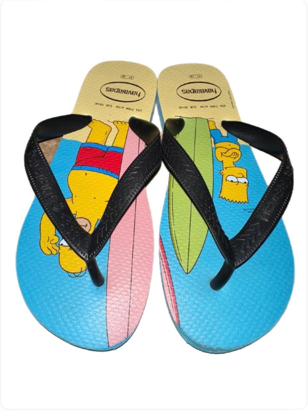 Havaianas Kids Simpson Surf Blue Flip Flops with Black Straps